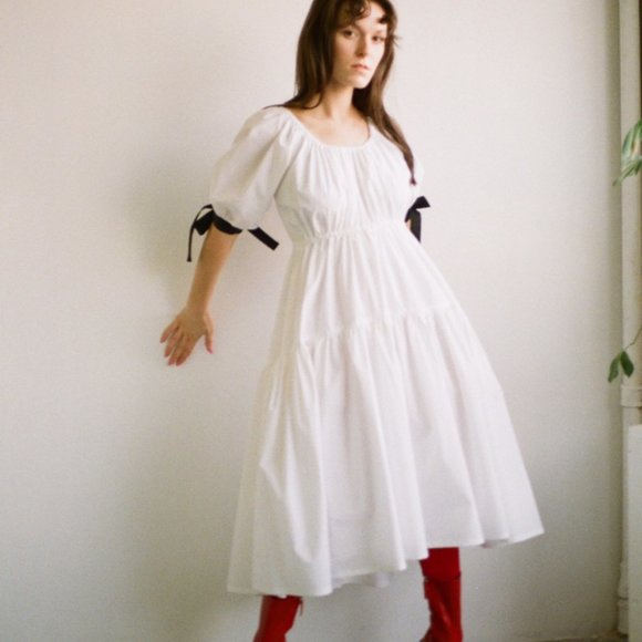 Eliza Faulkner White Puff Sleeve Cotton Dress - Size XS/ Small - Picture 3 of 12